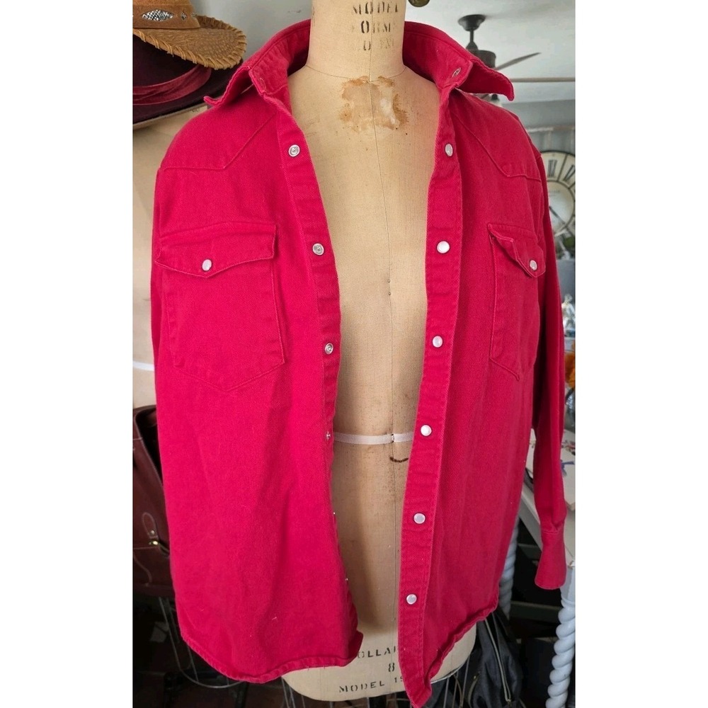 Vintage 90s Marlboro Canvas Shirt Jacket Mens‎ Red Pearl Snap Western Shacket Sm